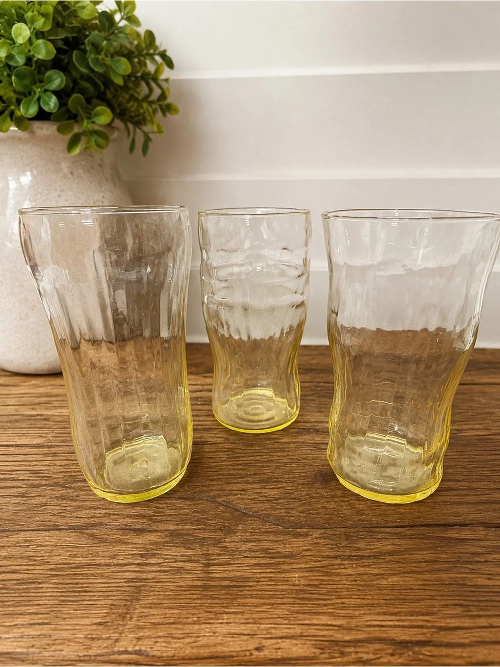 Vintage Drinking Glasses Lot of 3 Mismatched Amber Yellow Clear Tumblers